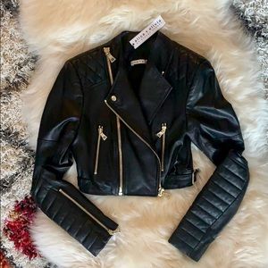 NTW Alice+Olivia genuine lamb leather jacket